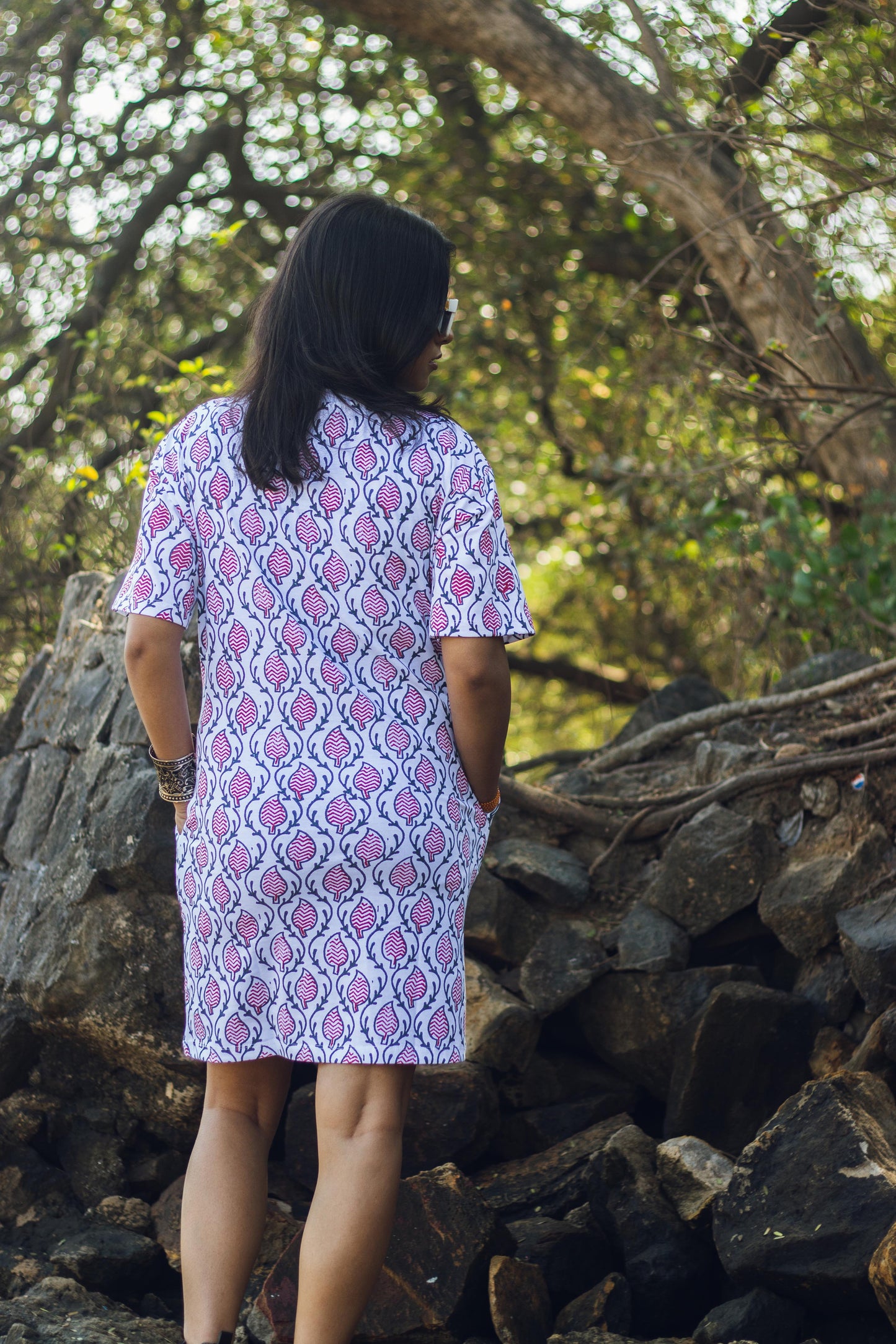 Block Printed T-shirt Dress - Ajrakh Print