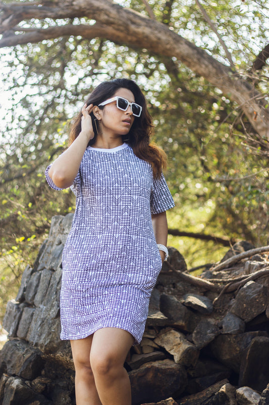 Block Printed T-shirt Dress - Geometric Print