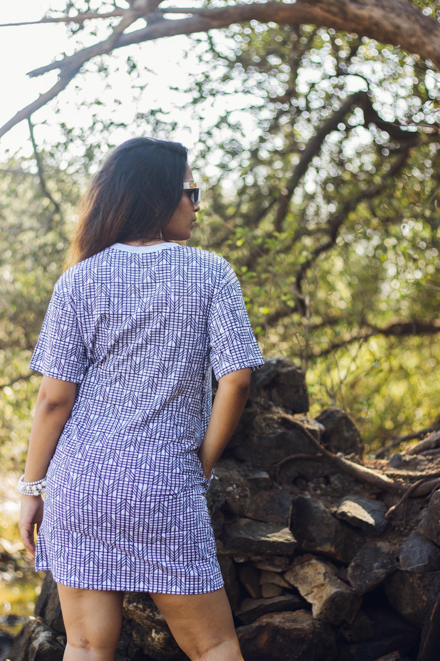 Block Printed T-shirt Dress - Geometric Print