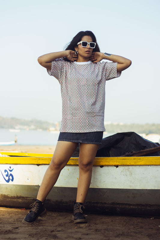 100% Cotton Hand Block Printed Boyfriend T-shirt