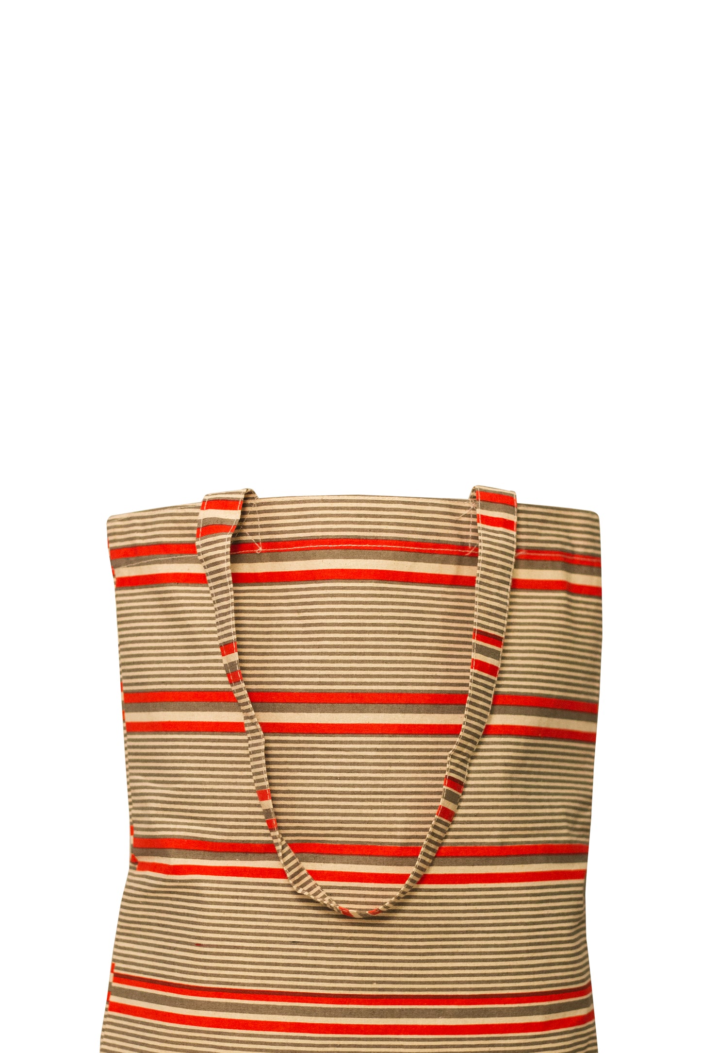 Double Stripes Grey Cotton Shopping Tote Bag