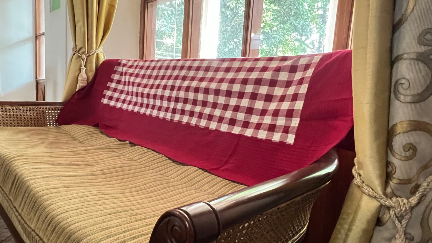 Burgundy Checks, handloom cotton single bedsheet (no pillow covers)