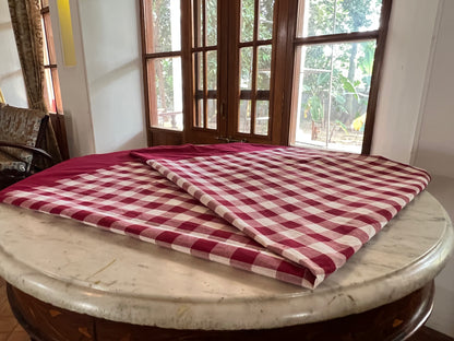 Burgundy Checks, handloom cotton single bedsheet (no pillow covers)