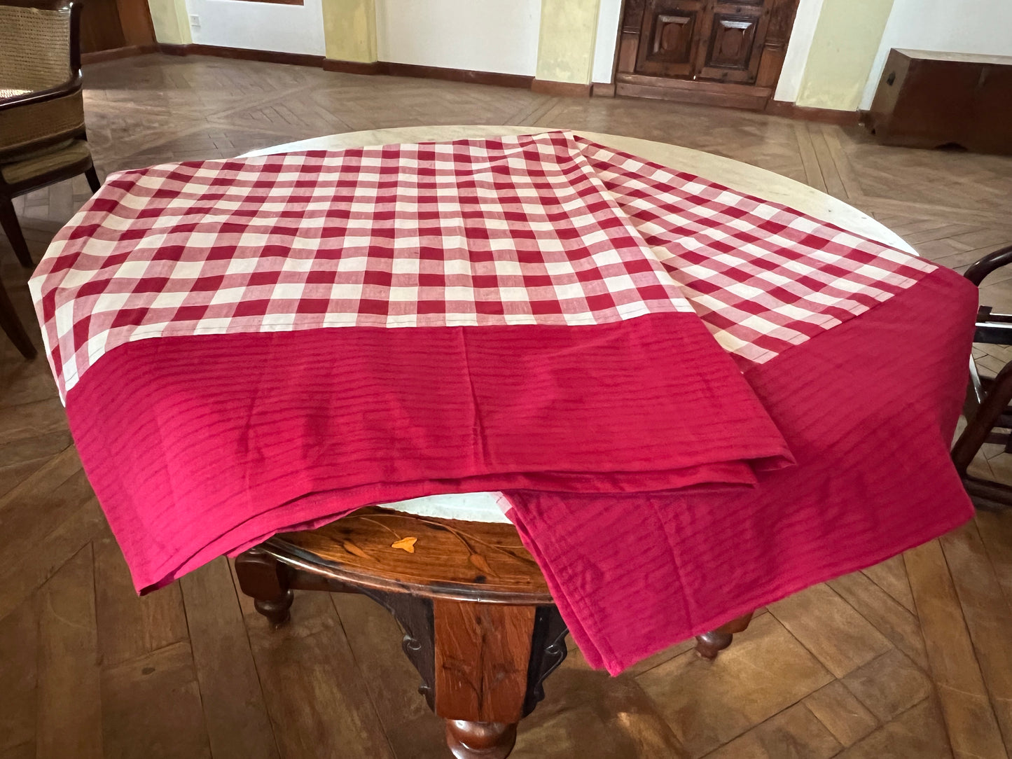 Burgundy Checks, handloom cotton single bedsheet (no pillow covers)