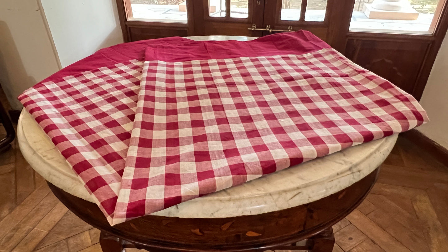 Burgundy Checks, handloom cotton single bedsheet (no pillow covers)