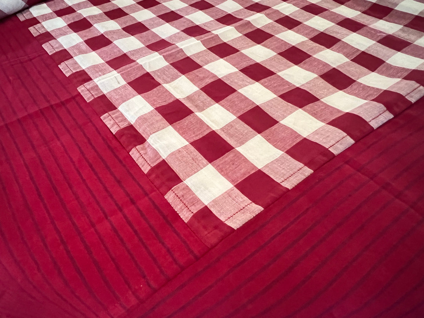 Burgundy Checks, handloom cotton single bedsheet (no pillow covers)