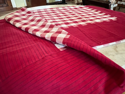 Burgundy Checks, handloom cotton single bedsheet (no pillow covers)