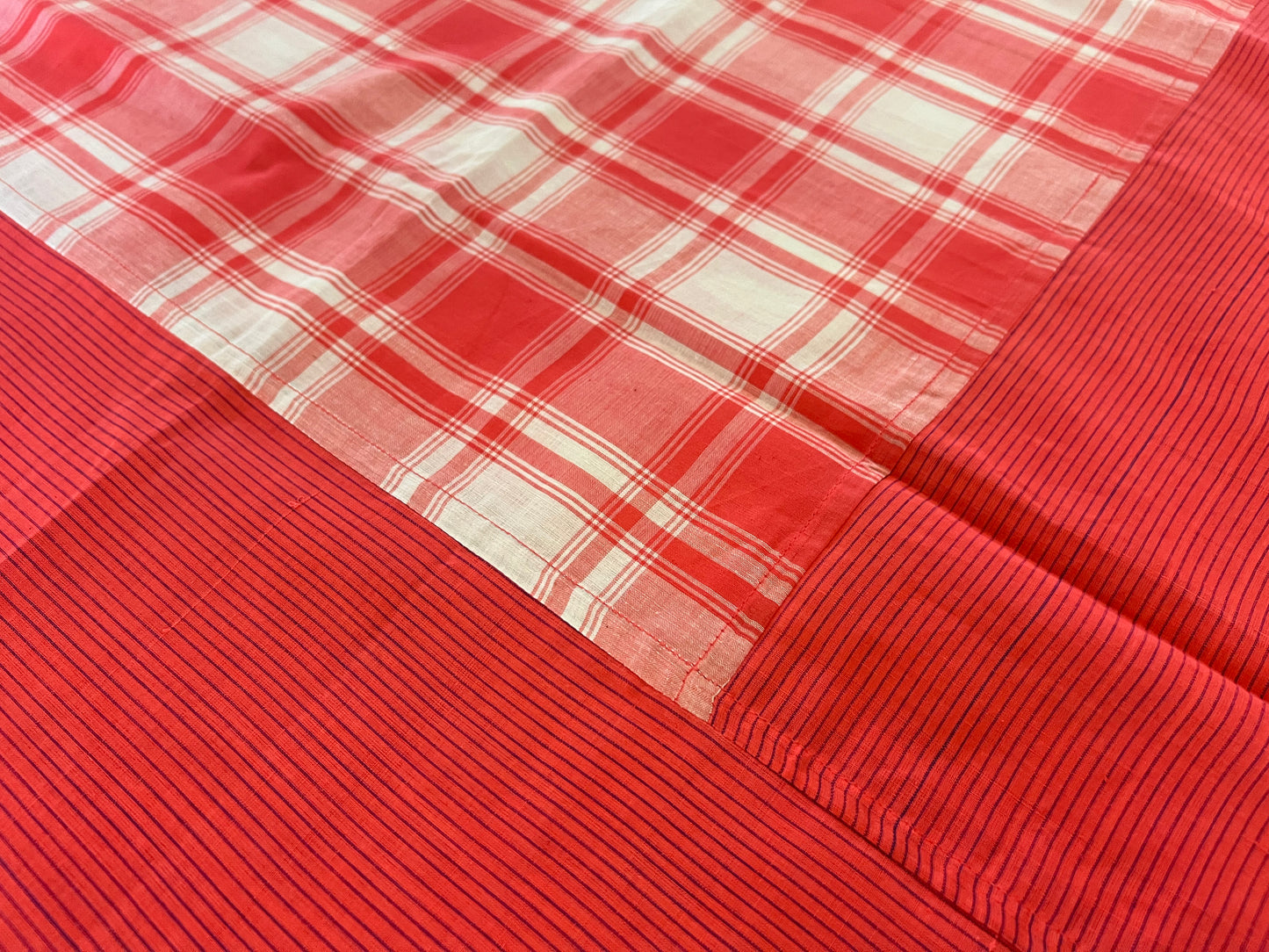 Orange Checks, handloom cotton single bedsheet (no pillow covers)