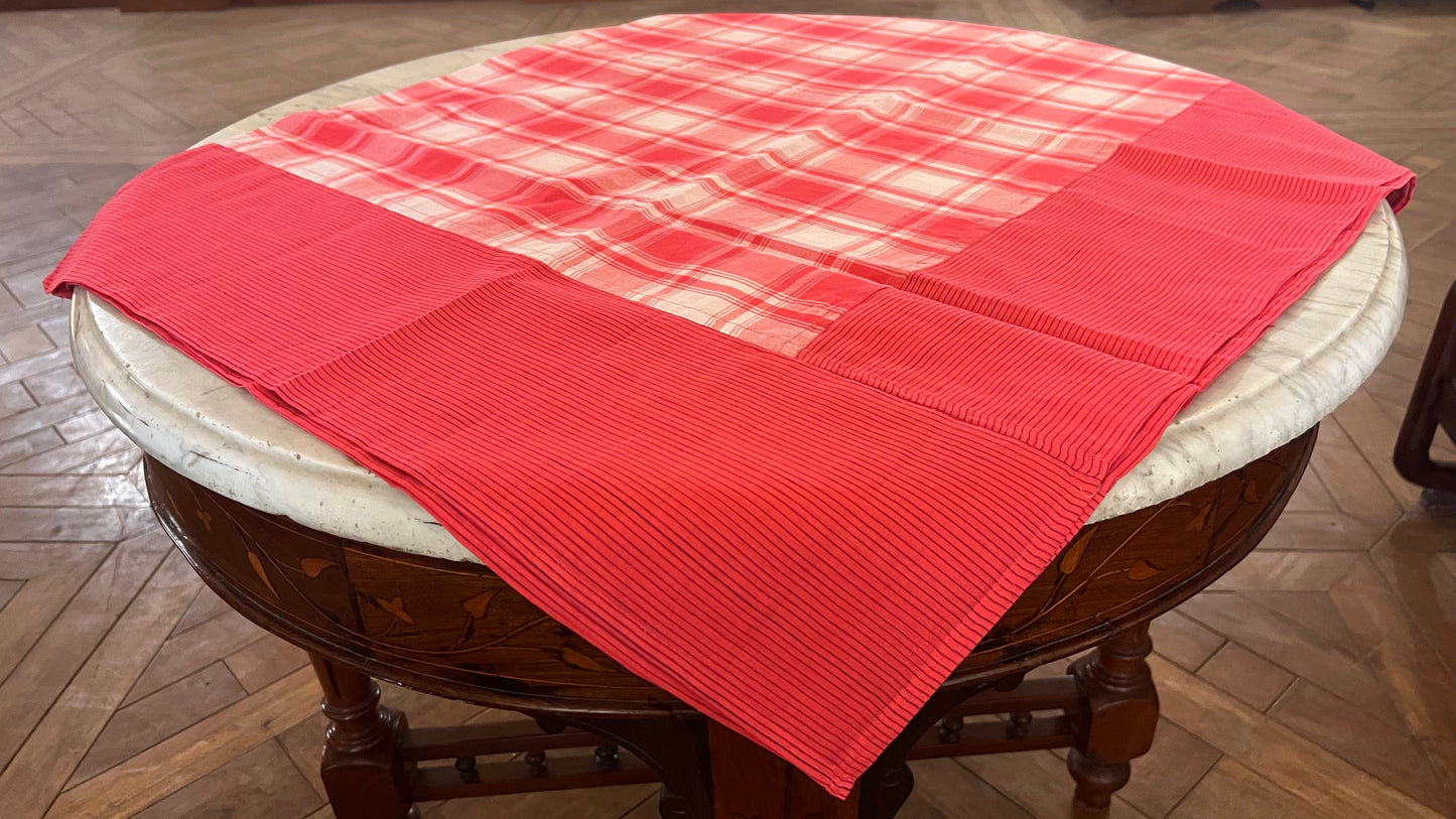 Orange Checks, handloom cotton single bedsheet (no pillow covers)