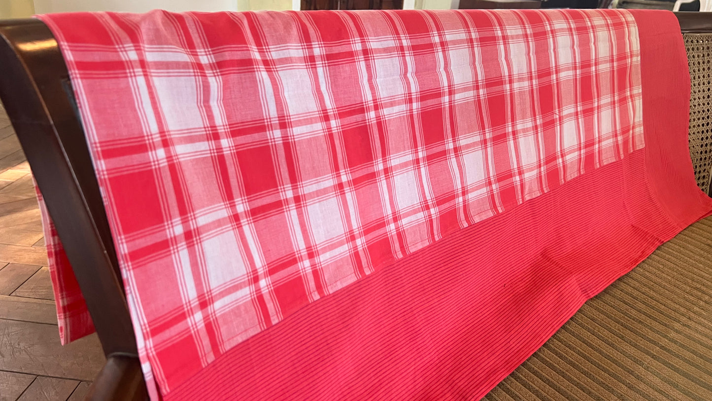 Orange Checks, handloom cotton single bedsheet (no pillow covers)