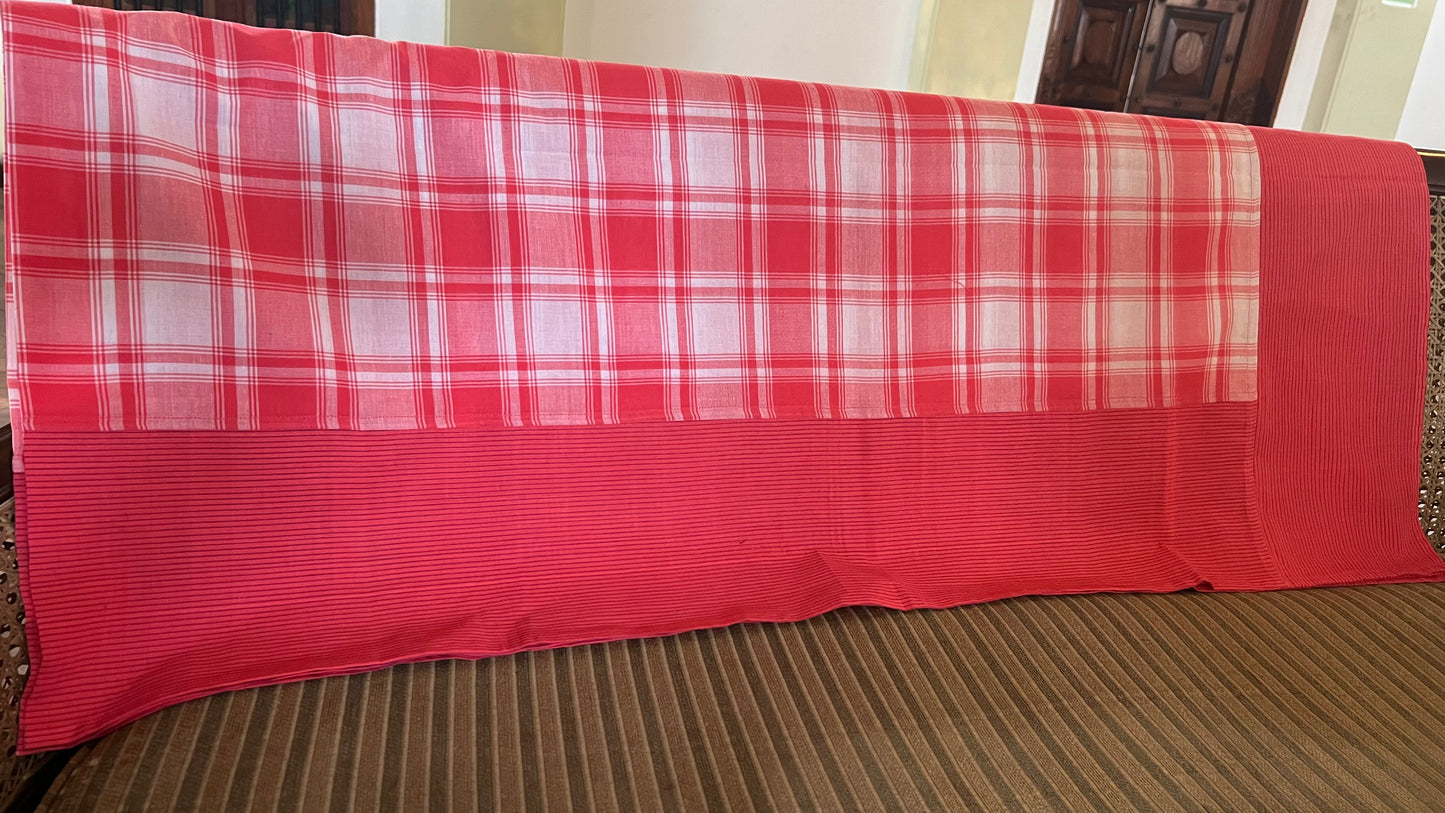 Orange Checks, handloom cotton single bedsheet (no pillow covers)