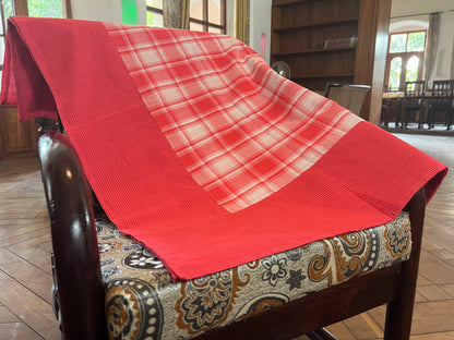 Orange Checks, handloom cotton single bedsheet (no pillow covers)