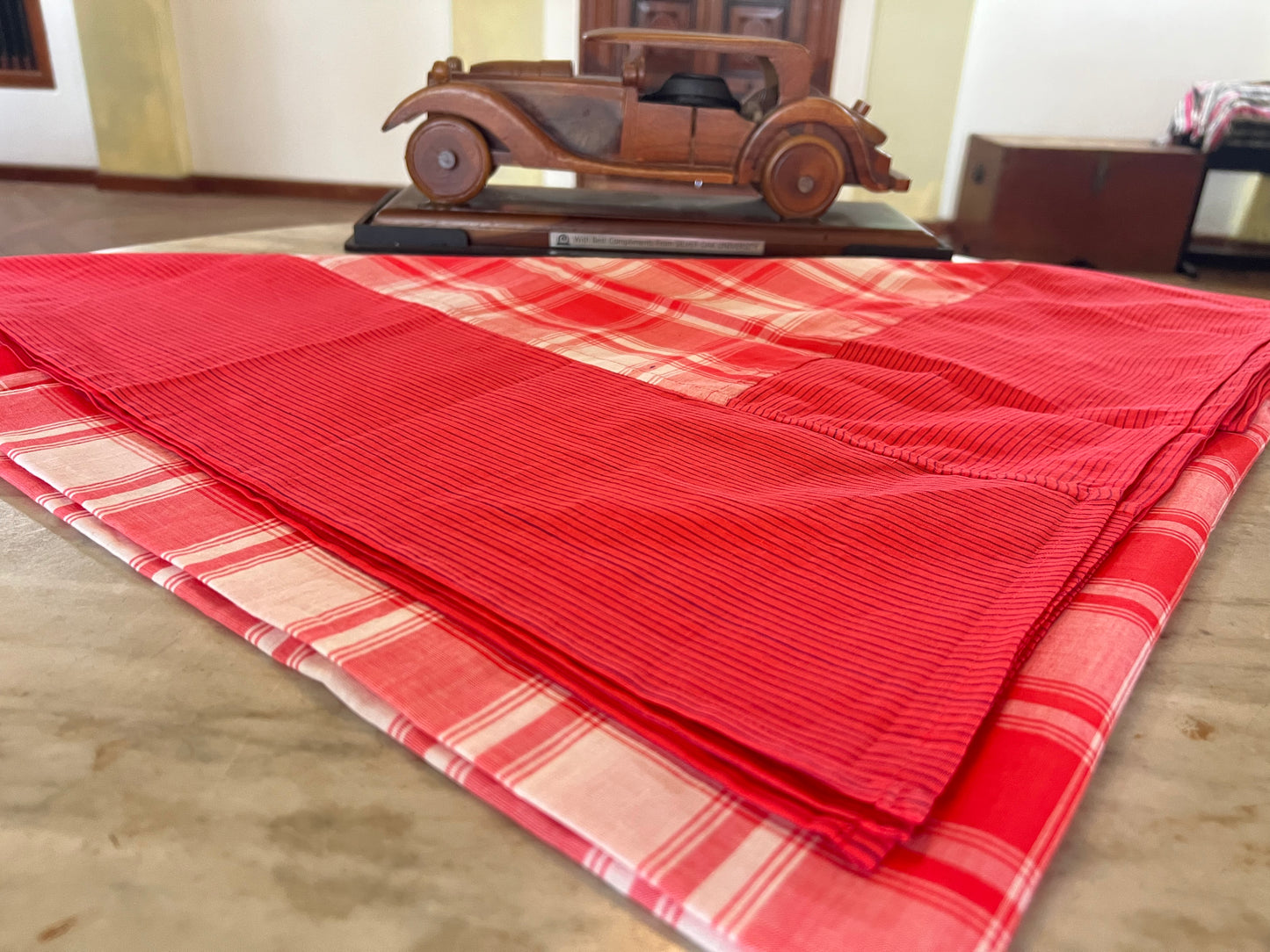 Orange Checks, handloom cotton single bedsheet (no pillow covers)