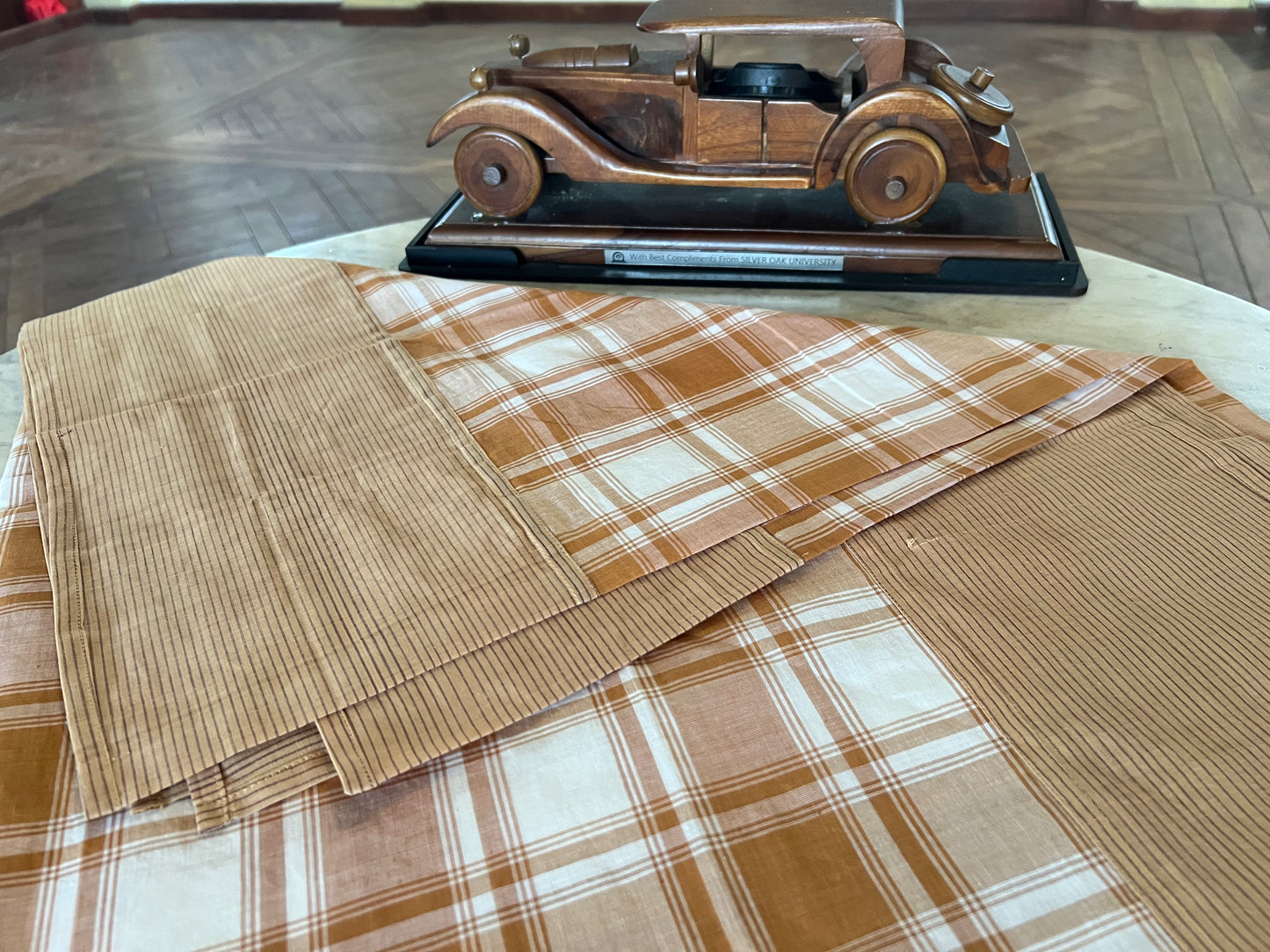 Coffee Checks, handloom cotton single bedsheet (no pillow covers)