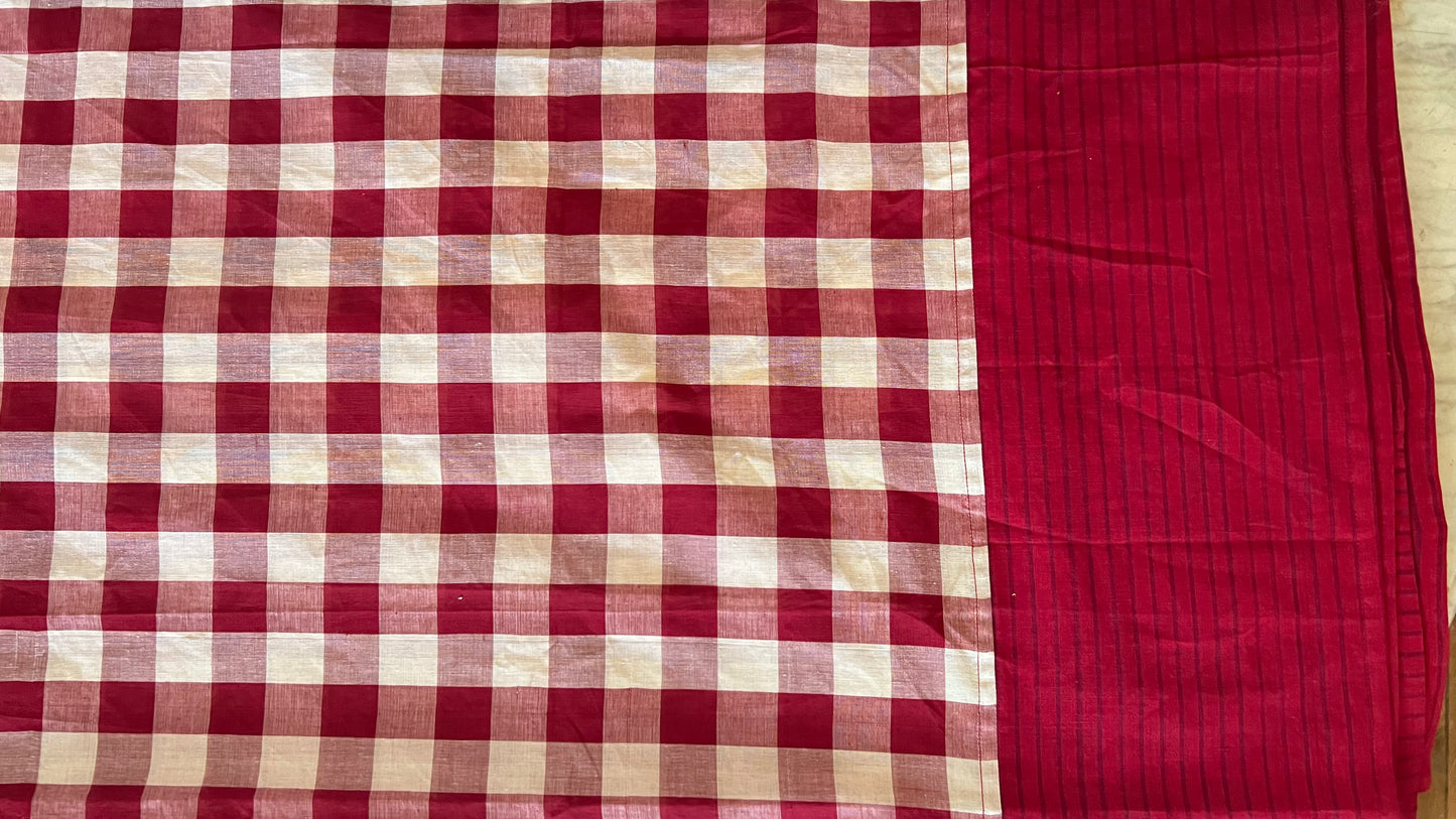 Burgundy Checks, handloom cotton single bedsheet (no pillow covers)