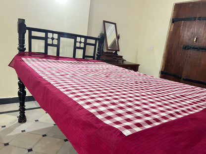 Burgundy Checks, handloom cotton single bedsheet (no pillow covers)