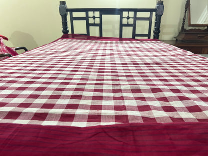 Burgundy Checks, handloom cotton single bedsheet (no pillow covers)