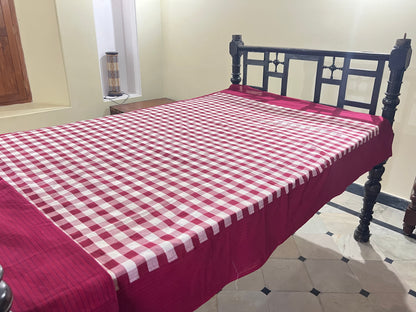 Burgundy Checks, handloom cotton single bedsheet (no pillow covers)