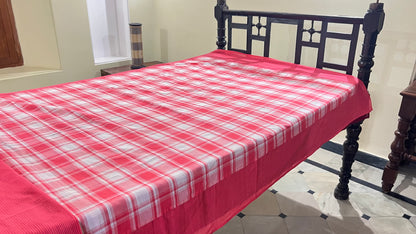 Orange Checks, handloom cotton single bedsheet (no pillow covers)