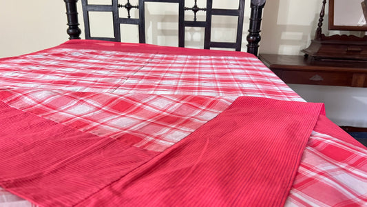 Orange Checks, handloom cotton single bedsheet (no pillow covers)