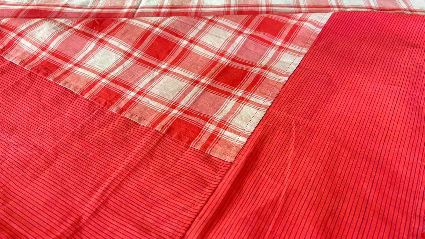 Orange Checks, handloom cotton single bedsheet (no pillow covers)