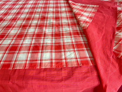 Orange Checks, handloom cotton single bedsheet (no pillow covers)