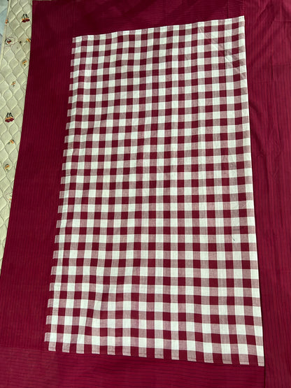 Burgundy Checks, handloom cotton single bedsheet (no pillow covers)