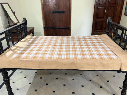 Coffee Checks, handloom cotton single bedsheet (no pillow covers)