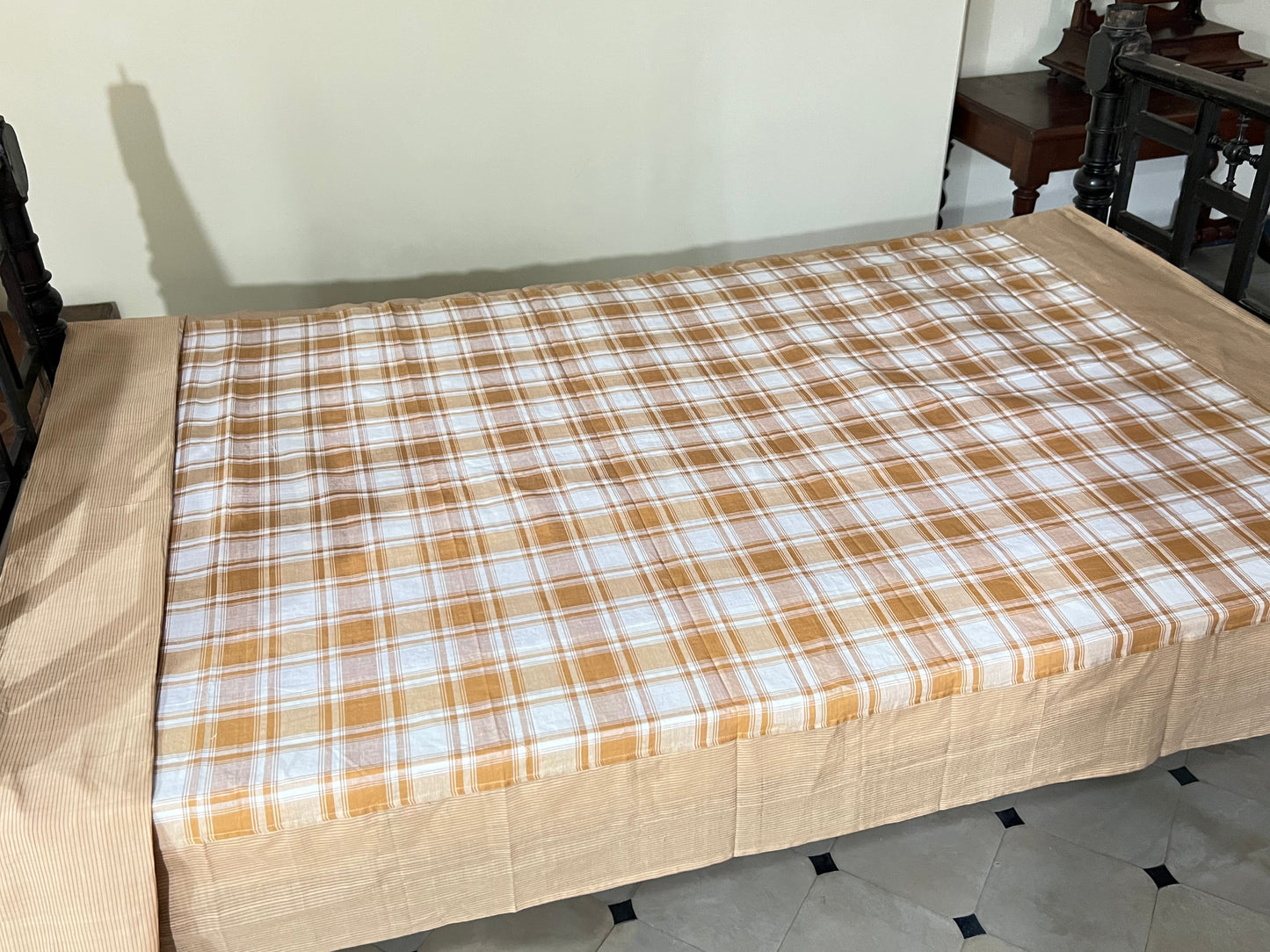 Coffee Checks, handloom cotton single bedsheet (no pillow covers)