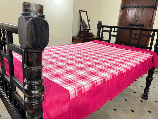 Maroon Double Checks, handloom cotton single bedsheet (no pillow covers)