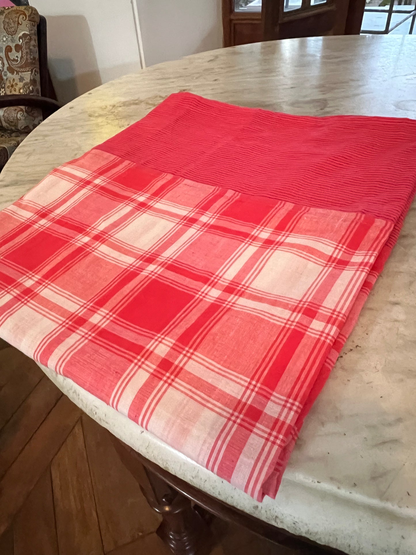 Orange Checks, handloom cotton single bedsheet (no pillow covers)