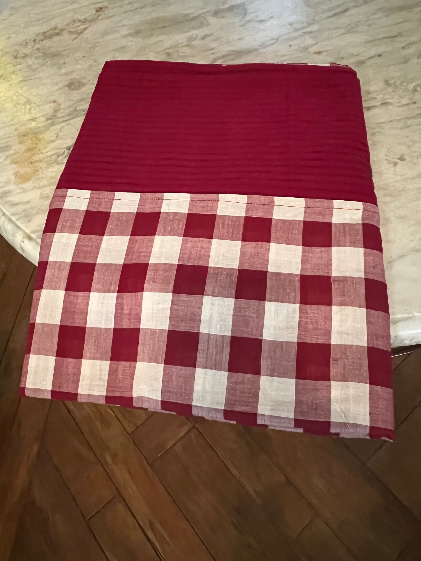 Burgundy Checks, handloom cotton single bedsheet (no pillow covers)