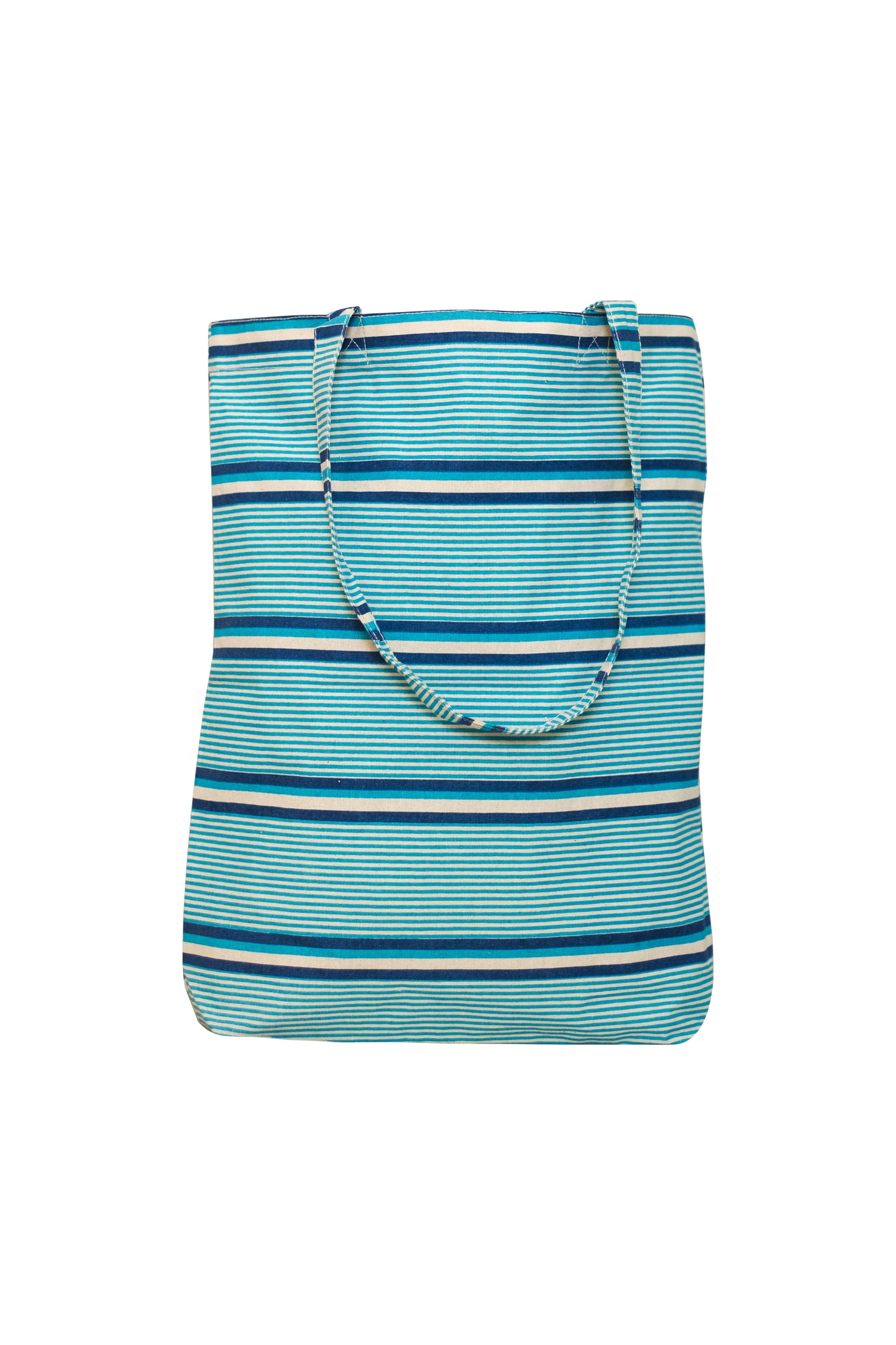 Double Stripes Blue Cotton Shopping Tote Bag