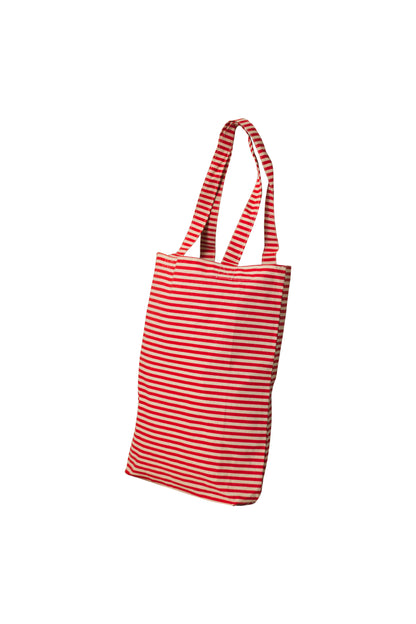 Stripes Red Cotton Shopping Tote Bag