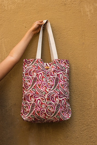 Cotton Shopping Tote Bag · Paisley Delight Pink