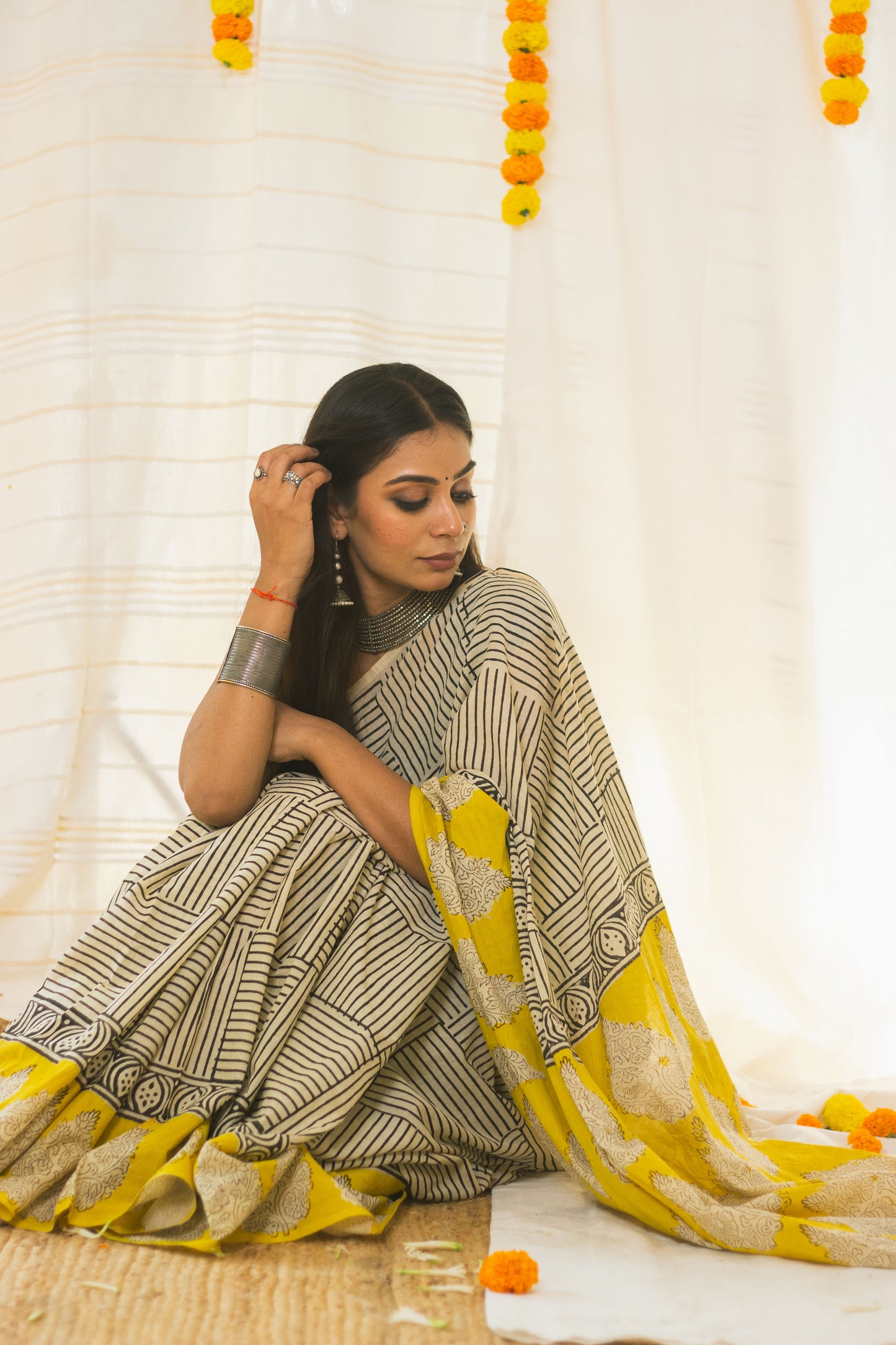 Cotton Mul Bagru Saree Sunny Stripes