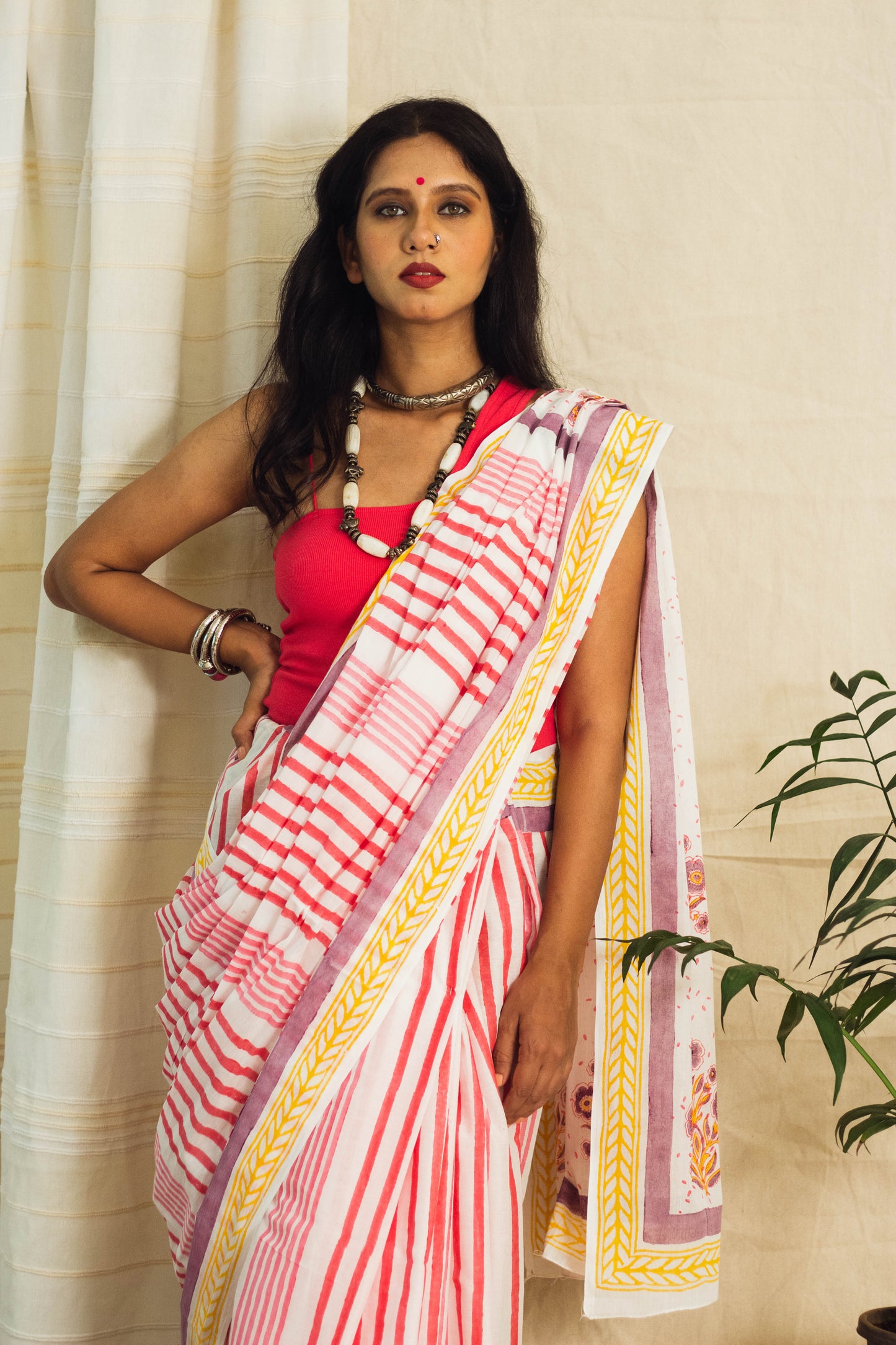 Mul Cotton Block Printed Saree • Indian Barbie Stripes