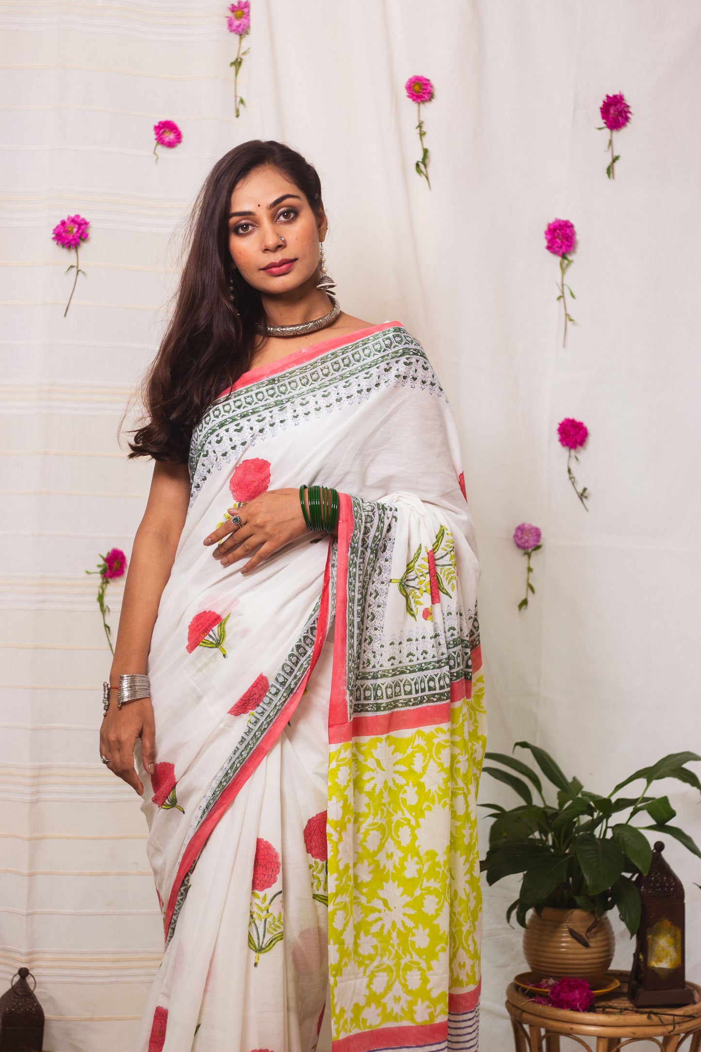 Cotton Mul Bagru Saree Spring Blossom