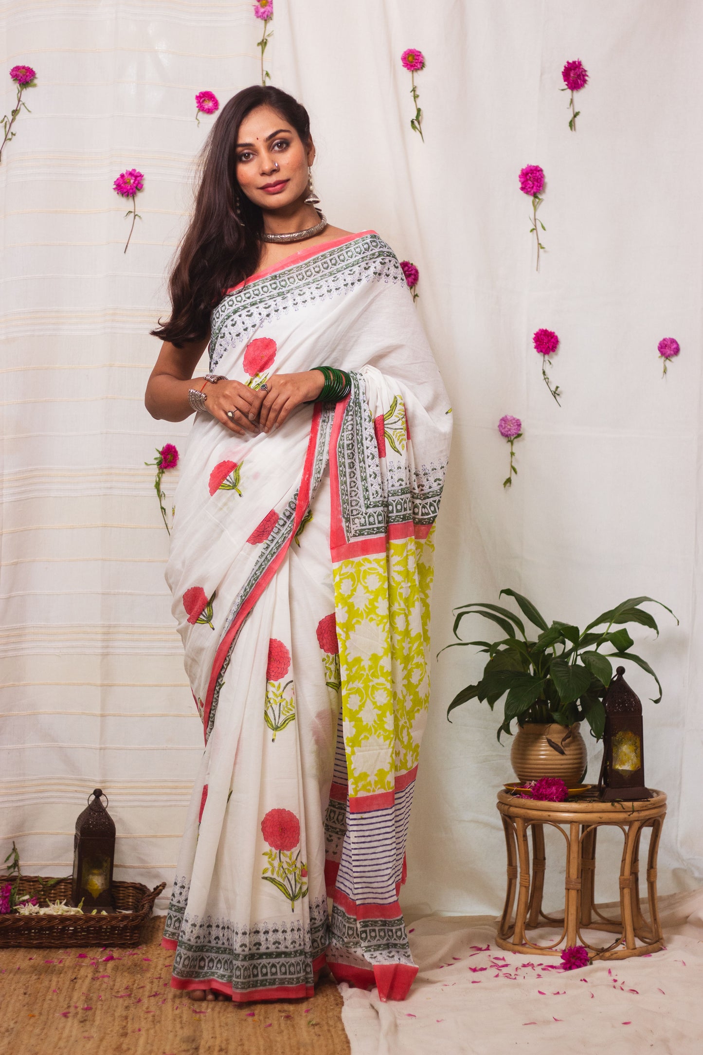 Cotton Mul Bagru Saree Spring Blossom