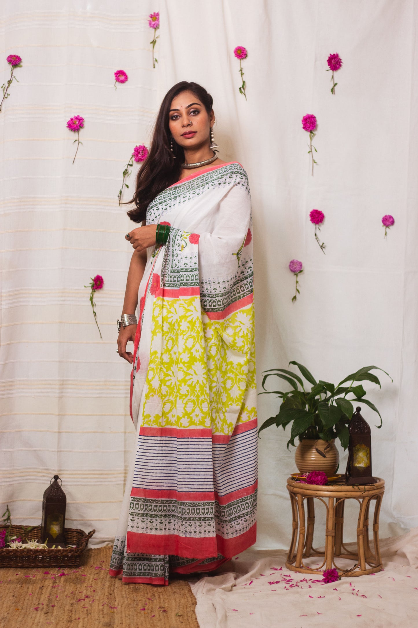 Cotton Mul Bagru Saree Spring Blossom