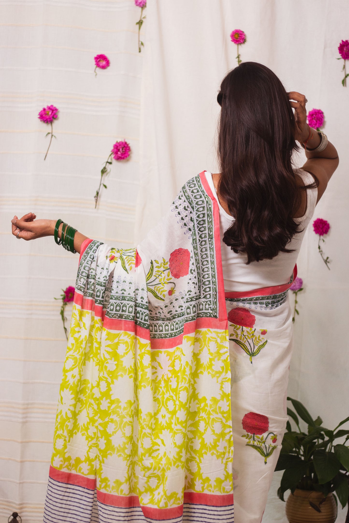 Cotton Mul Bagru Saree Spring Blossom