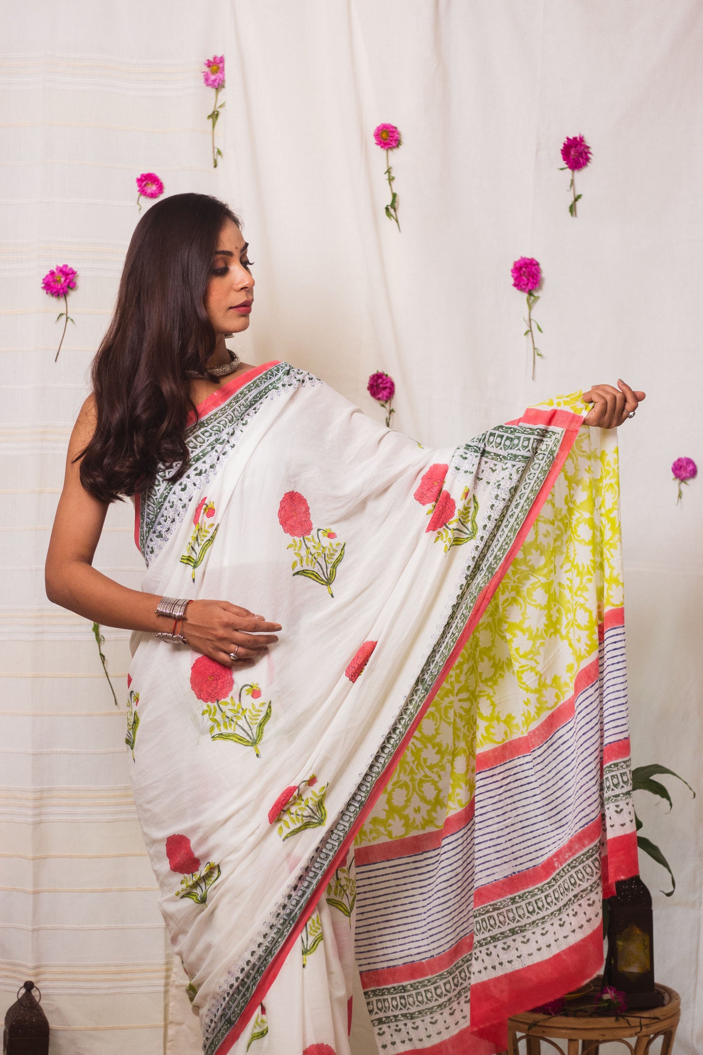 Cotton Mul Bagru Saree Spring Blossom