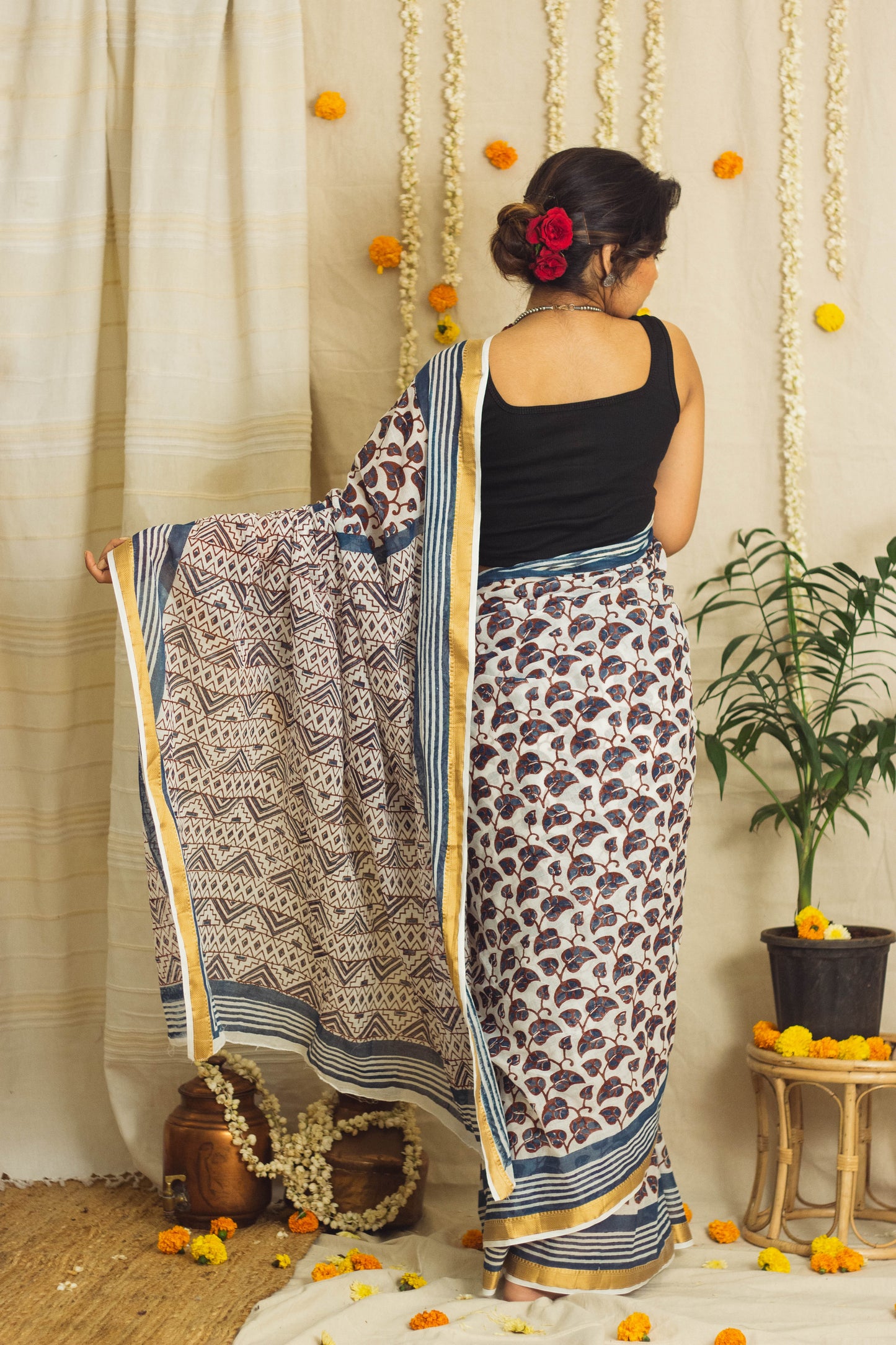 Mul Cotton Block Printed Saree • Colours of Ajrakh