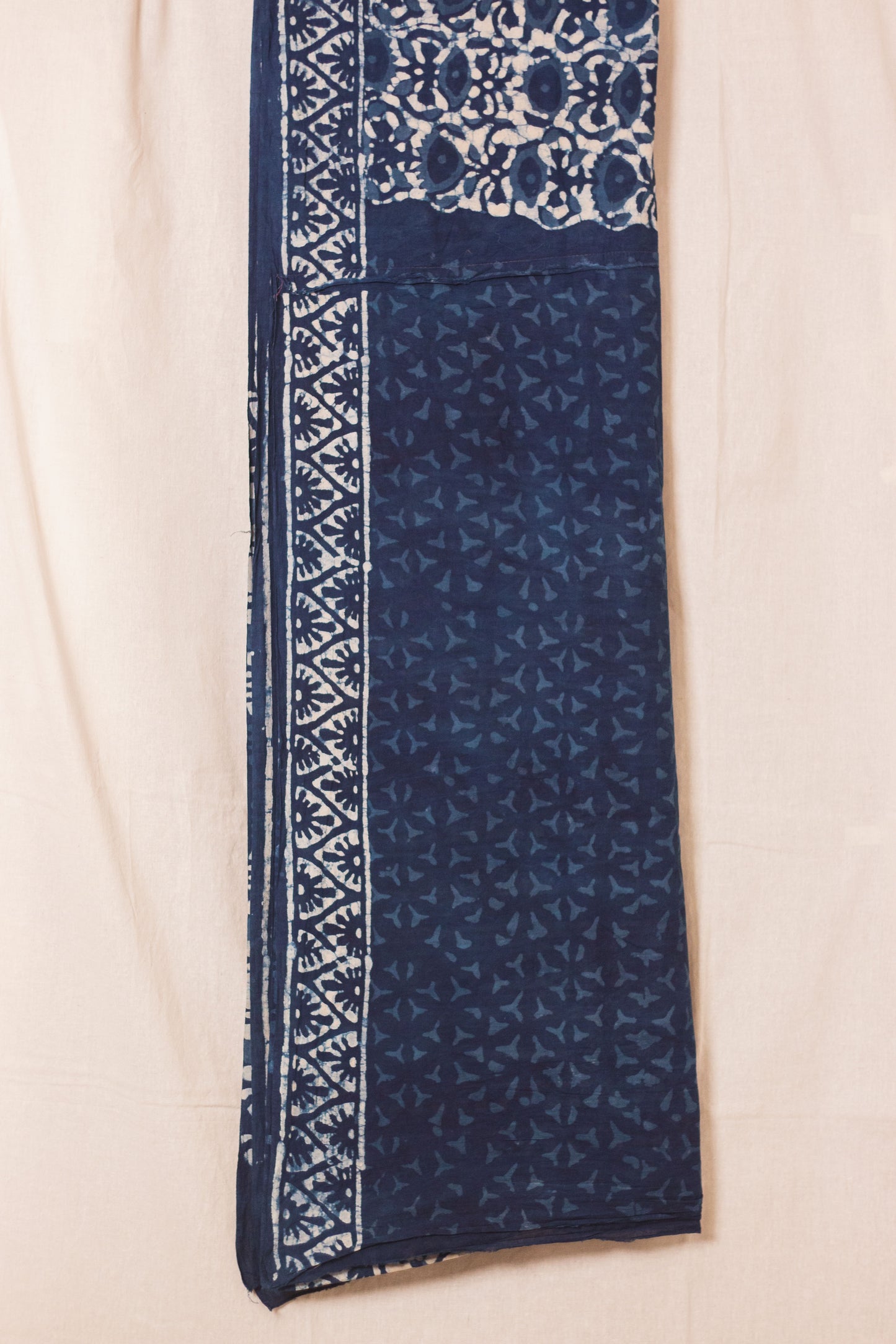 Cotton Mul Bagru Saree Indigo Blue Meadow