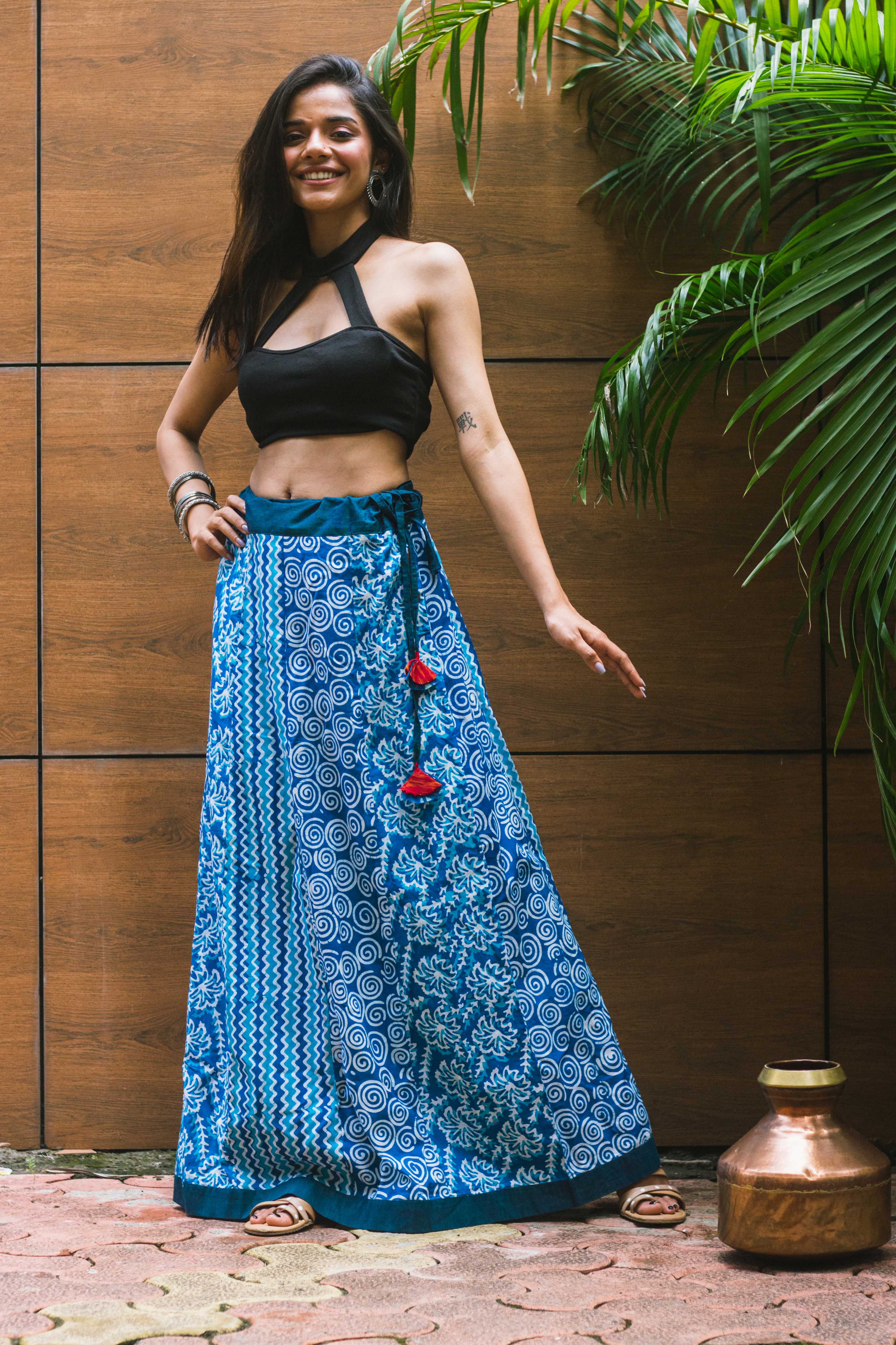 Blue Panelled Batik Skirt rusticblends