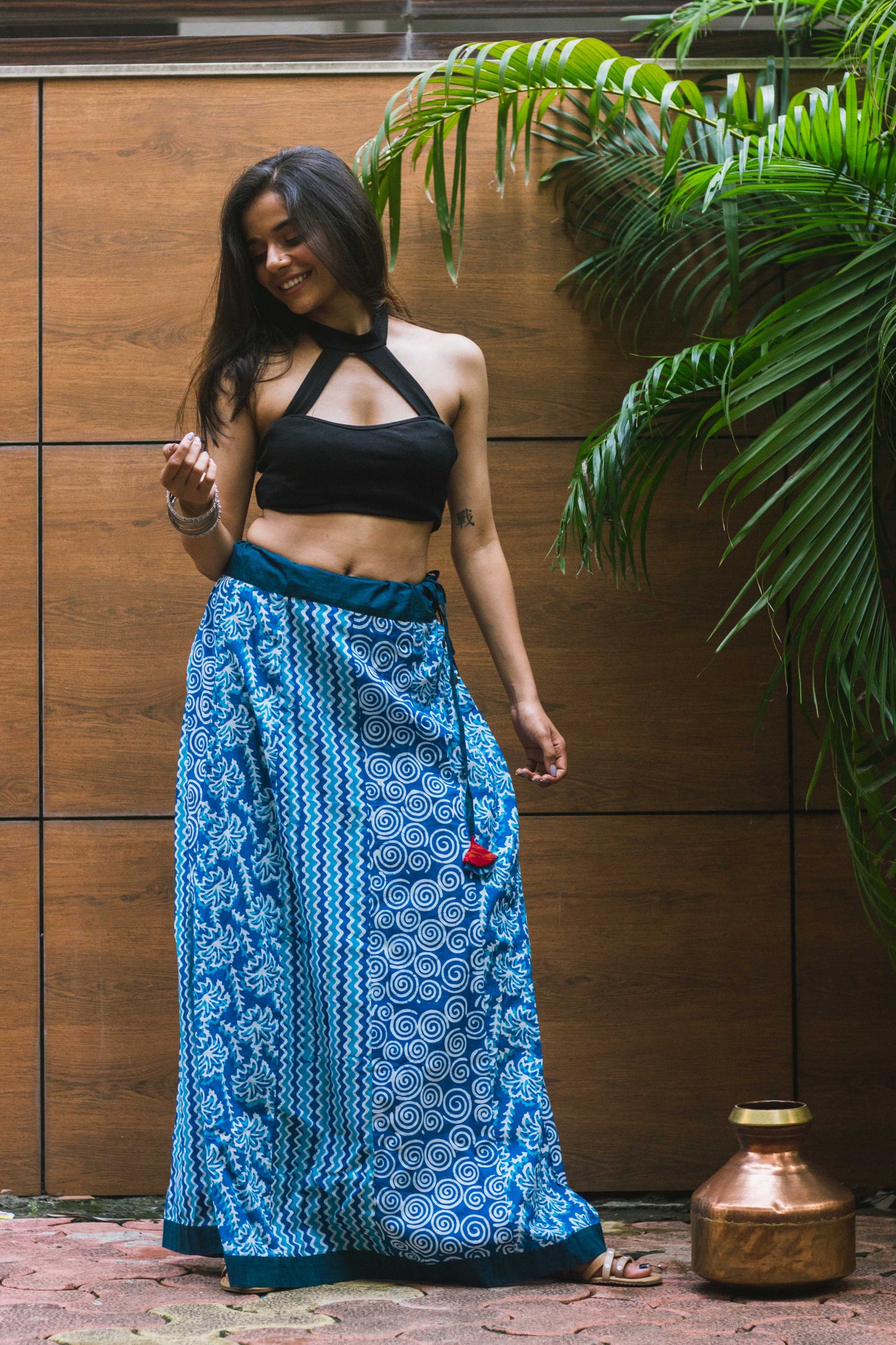 Blue Panelled Batik Skirt