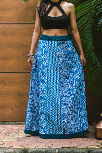 Blue Panelled Batik Skirt