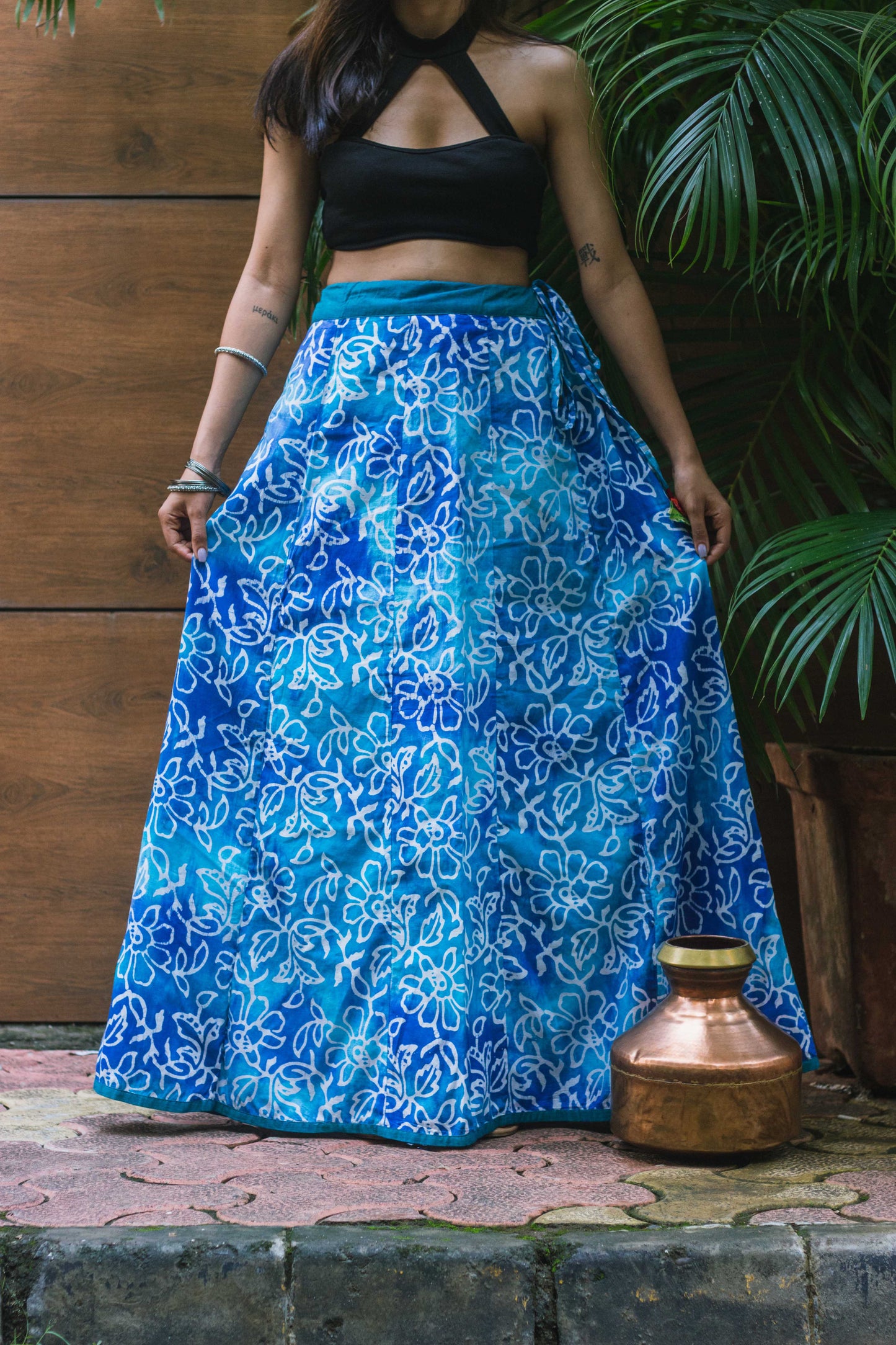 Blue Shaded Floral Skirt