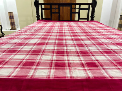 Maroon Double Checks, handloom cotton single bedsheet (no pillow covers)