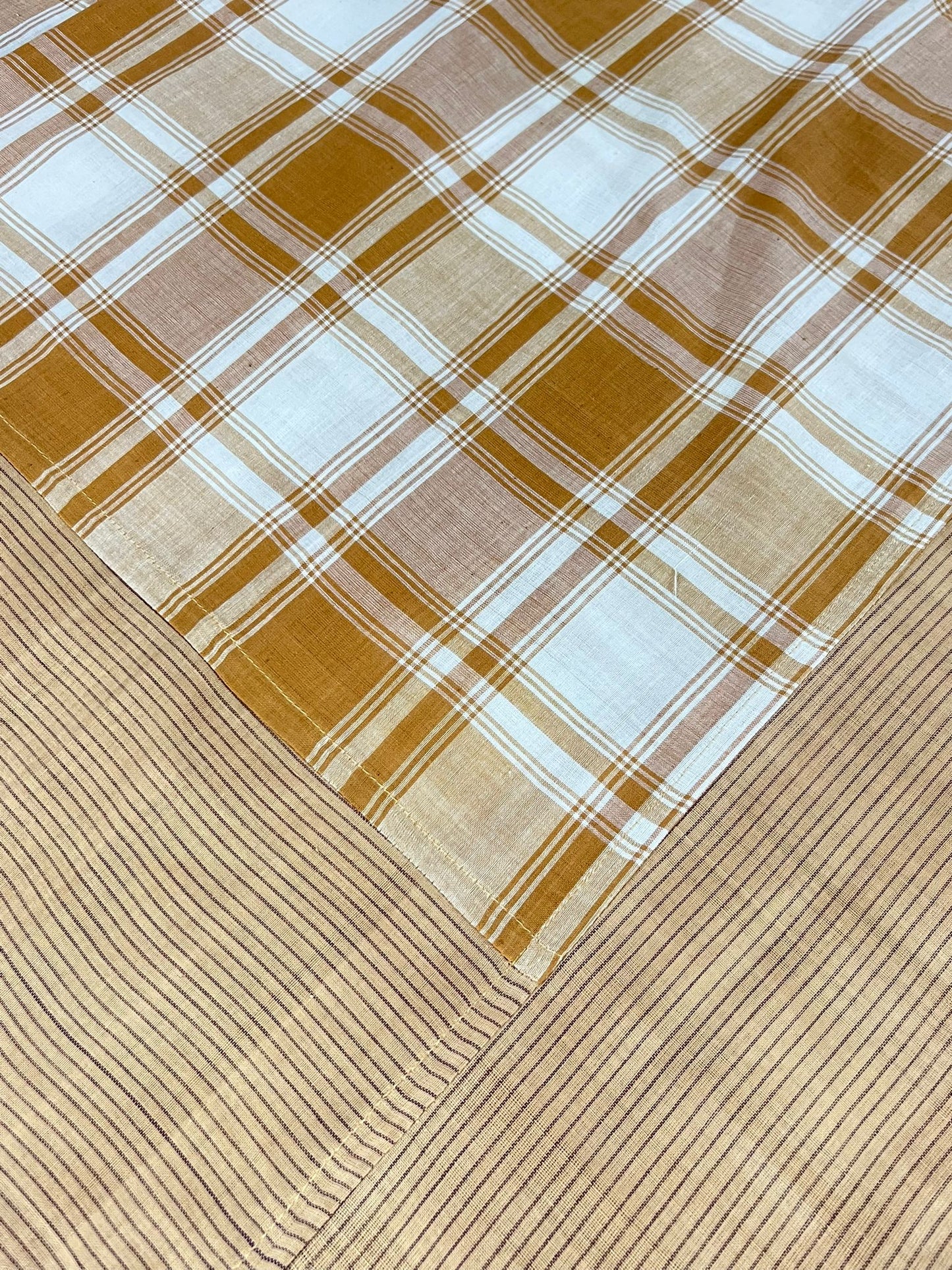 Coffee Checks, handloom cotton single bedsheet (no pillow covers)